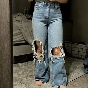 Trendy Light Blue Distressed Women's Flare Jeans